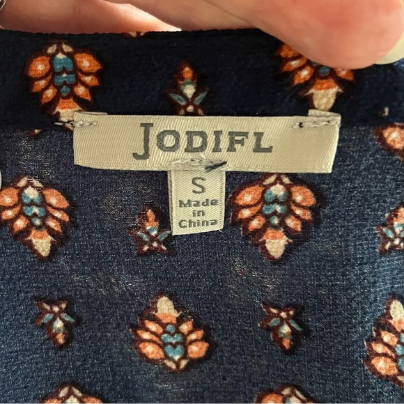 Jodifl Tunic Dress Blouse Size Small Blue Boho Scarf Print Trapeze Swing Top - Picture 6 of 8